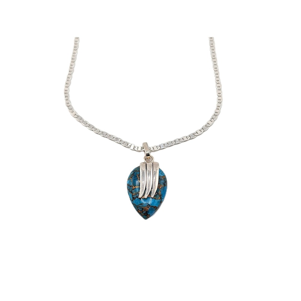 Handmade Kingman Copper Matrix Turquoise Pendant Necklace 18in Mariner Chain ** - Picture 9 of 9